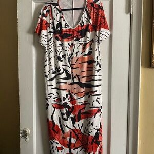 Dress long short sleeve pockets casual v neck in the back